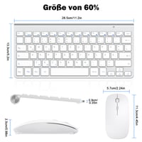 Mini bezdrôtová súprava klávesnice a myši PINKCAT 2,4 GHz, ergonomická, tenká, rozloženie QWERTZ, 12 FN tlačidiel, tichá, strieborná, pre PC, notebook a smart zariadenia 6