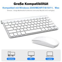 Mini bezdrôtová súprava klávesnice a myši PINKCAT 2,4 GHz, ergonomická, tenká, rozloženie QWERTZ, 12 FN tlačidiel, tichá, strieborná, pre PC, notebook a smart zariadenia 5