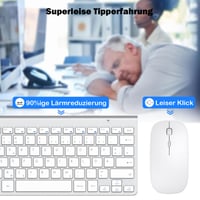 Mini bezdrôtová súprava klávesnice a myši PINKCAT 2,4 GHz, ergonomická, tenká, rozloženie QWERTZ, 12 FN tlačidiel, tichá, strieborná, pre PC, notebook a smart zariadenia 4