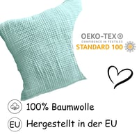 Bio mušelínová obliečka na vankúš PinkZebra 50x50 cm pre deti aj dospelých, s certifikátmi GOTS a Oeko-Tex, mäkká obliečka, mätová 4