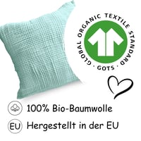Bio mušelínová obliečka na vankúš PinkZebra 50x50 cm pre deti aj dospelých, s certifikátmi GOTS a Oeko-Tex, mäkká obliečka, mätová 2