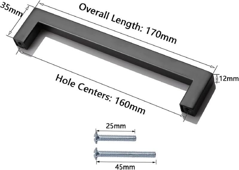 PinLin 30 db-os Fekete T-fogantyú Szett - Konyhai Szekrény Fiók Fogantyú Rozsdamentes Acélból, 160 mm Furattávolság, 12 mm Szélesség