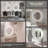 PINNIP LED-es kör alakú fürdőszobai okos tükör 60 cm, páramentes, szabályozható fény 3 szín, érintéses, HD edzett üveg 6
