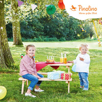 Pinolino Nicki detský piknikový stôl z masívneho dreva s lavicami pre 4 deti, záhradná súprava 90x79x50 cm 6