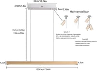 Drevené LED závesné svietidlo Pinrutar nad jedálenský stôl, 120 cm, 48 W, stmievateľné, s diaľkovým ovládaním a ovládaním cez aplikáciu, nastaviteľná teplota farieb a výška 6
