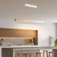 Drevené LED závesné svietidlo Pinrutar nad jedálenský stôl, 120 cm, 48 W, stmievateľné, s diaľkovým ovládaním a ovládaním cez aplikáciu, nastaviteľná teplota farieb a výška 8