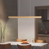 Drevené LED závesné svietidlo Pinrutar nad jedálenský stôl, 120 cm, 48 W, stmievateľné, s diaľkovým ovládaním a ovládaním cez aplikáciu, nastaviteľná teplota farieb a výška 2