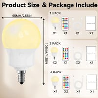 Nabíjateľná LED žiarovka Pinrutar s diaľkovým ovládaním, magnetická pätica E14, 3 teploty farieb + 9 farieb RGB, 480 lm, 3 časovače, na kempovanie a núdzové použitie, 2 ks 6
