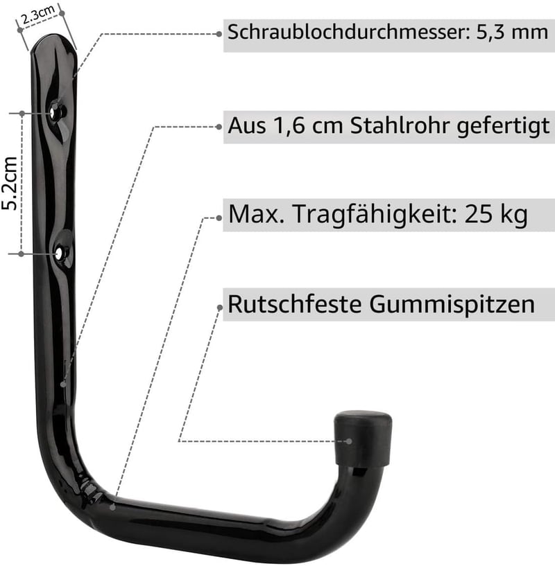 pipabiba 6 db 6,7 hüvelykes fekete garázslétra akasztó falra szerelhető rendszerező kerékpár és kerti tömlő 19 x 17 cm