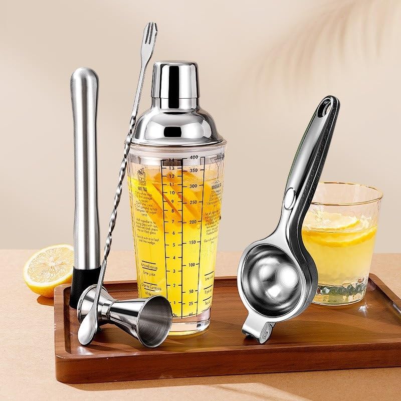 PIQIUQIU 400ml Rozsdamentes Acél Koktél Shaker Szűrővel és Keverővel