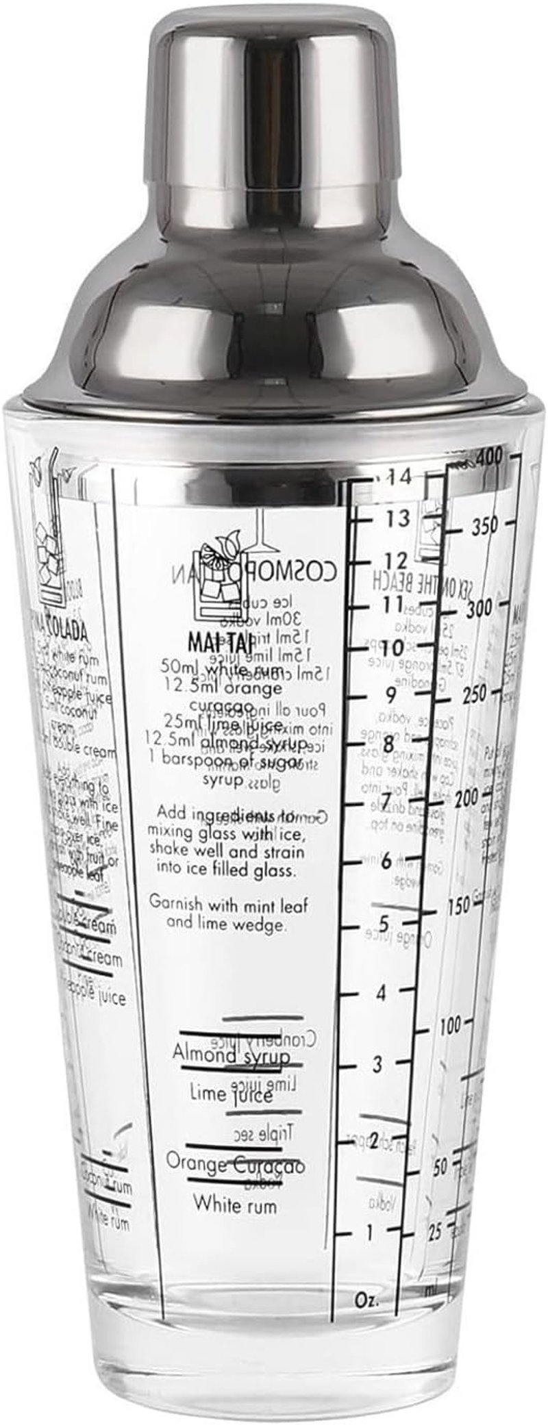 PIQIUQIU 400ml Rozsdamentes Acél Koktél Shaker Szűrővel és Keverővel