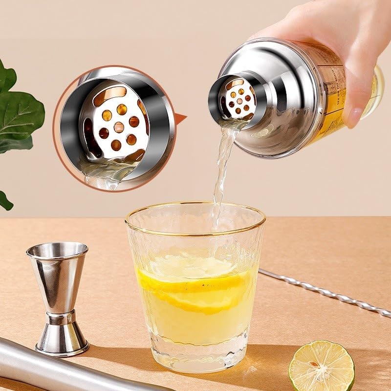 PIQIUQIU 400ml Rozsdamentes Acél Koktél Shaker Szűrővel és Keverővel