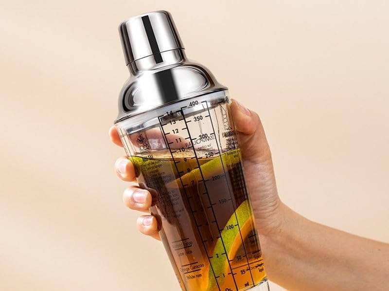 PIQIUQIU 400ml Rozsdamentes Acél Koktél Shaker Szűrővel és Keverővel