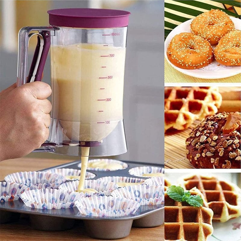 PIQIUQIU Cake Dough Scoop mérlegelt adagolóval, 900 ml, sütéshez és palacsintához