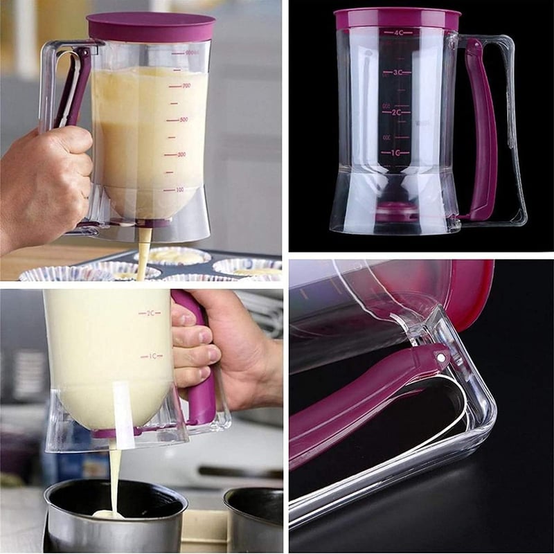 PIQIUQIU Cake Dough Scoop mérlegelt adagolóval, 900 ml, sütéshez és palacsintához