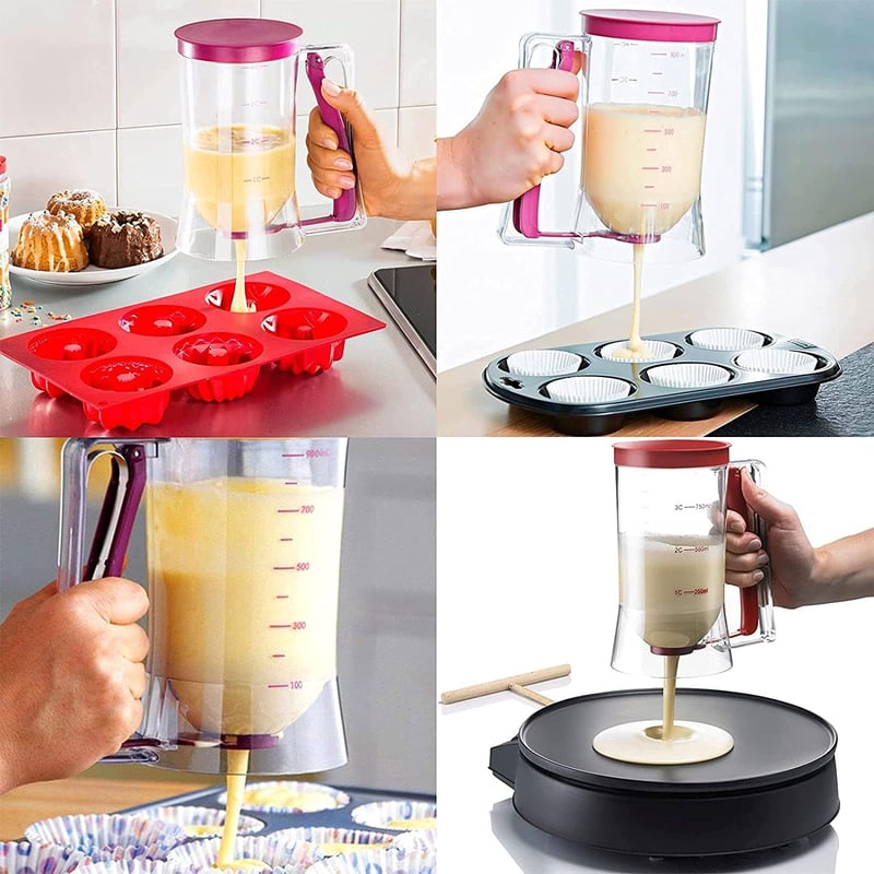 PIQIUQIU Cake Dough Scoop mérlegelt adagolóval, 900 ml, sütéshez és palacsintához