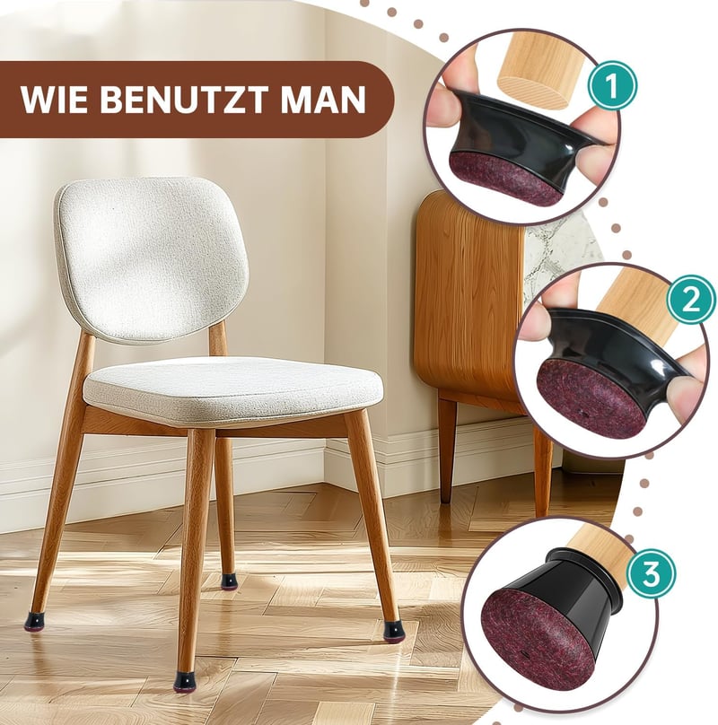 PISAO 32 db Fekete Szilikon Széklábvédő Sapka Filc Betéttel, Keménylaminált Padlóhoz, 14-20 mm
