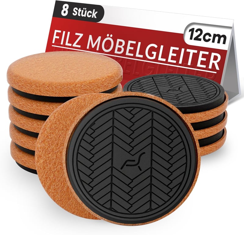 PISAO Bútor Csúszka 8 db-os Szett - 12 cm Filc Bútoralátét Nehéz Bútorokhoz, Padlóvédelem