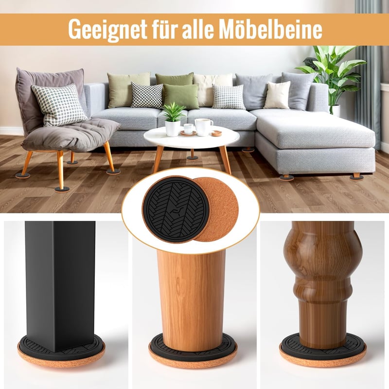 PISAO Protectoare Mobilier, Glisoare pentru Mobilier Greu - 8 Bucăți Discuri Rotunde din Feutru 9 cm - Glisoare Mobilier Extra Groase pentru Podele din Lemn