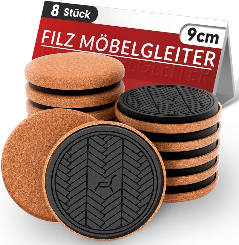 PISAO Protectoare Mobilier, Glisoare pentru Mobilier Greu - 8 Bucăți Discuri Rotunde din Feutru 9 cm - Glisoare Mobilier Extra Groase pentru Podele din Lemn