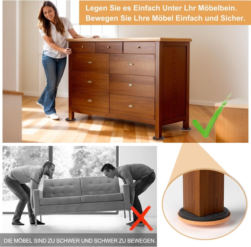 PISAO Protectoare Mobilier, Glisoare pentru Mobilier Greu - 8 Bucăți Discuri Rotunde din Feutru 9 cm - Glisoare Mobilier Extra Groase pentru Podele din Lemn