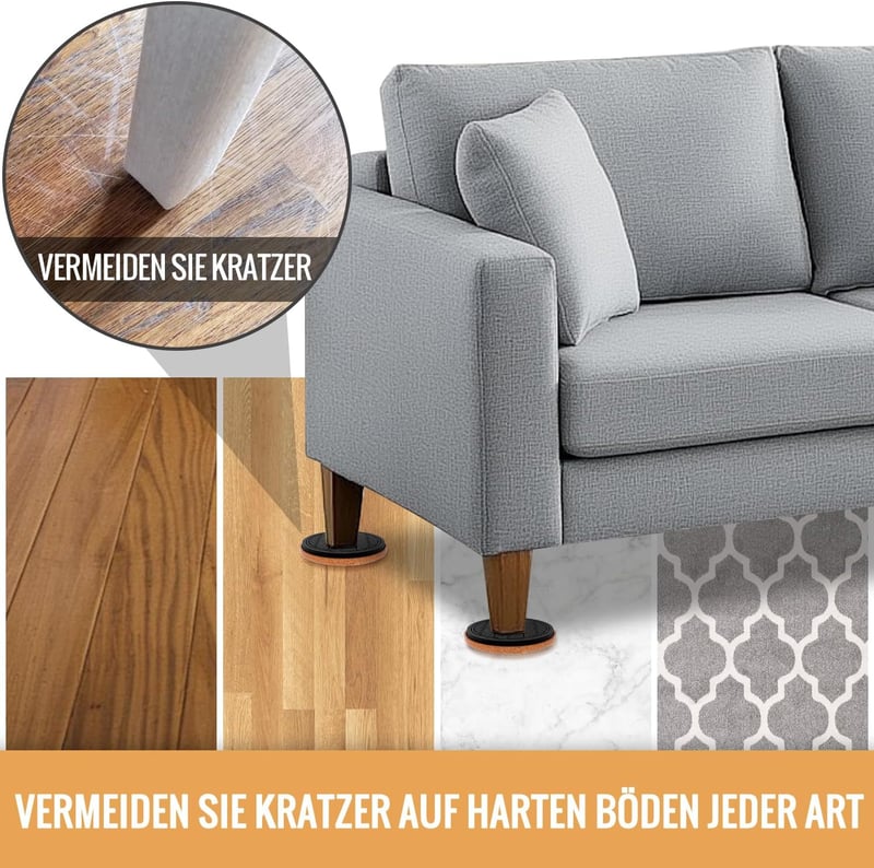 PISAO Protectoare Mobilier, Glisoare pentru Mobilier Greu - 8 Bucăți Discuri Rotunde din Feutru 9 cm - Glisoare Mobilier Extra Groase pentru Podele din Lemn