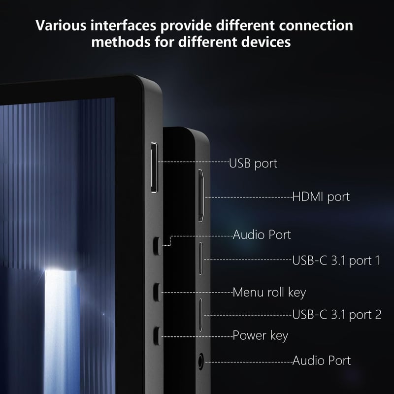 Pisichen 10.1" QHD 2.5K IPS Hordozható Érintőképernyős Monitor HDMI USB-C
