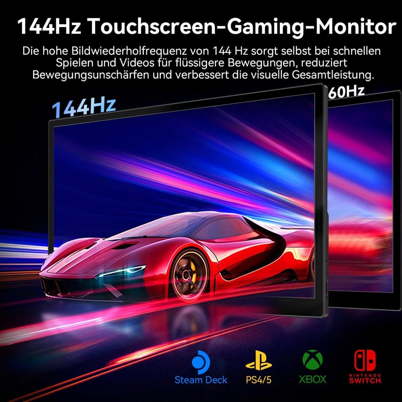 Pisichen 16" Érintőképernyős Hordozható Monitor 2K Felbontással (2560x1600), 144Hz IPS Kijelző, HDMI/USB-C, Beépített Hangszóró, Kompatibili