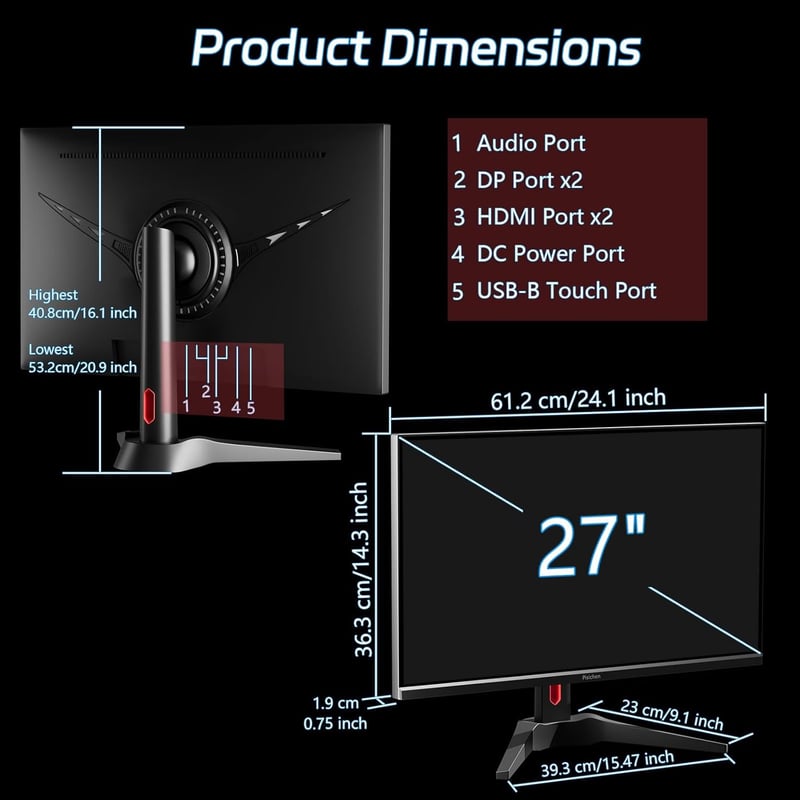 Pisichen 27" 4K UHD érintőképernyős gaming monitor 60Hz IPS kijelző