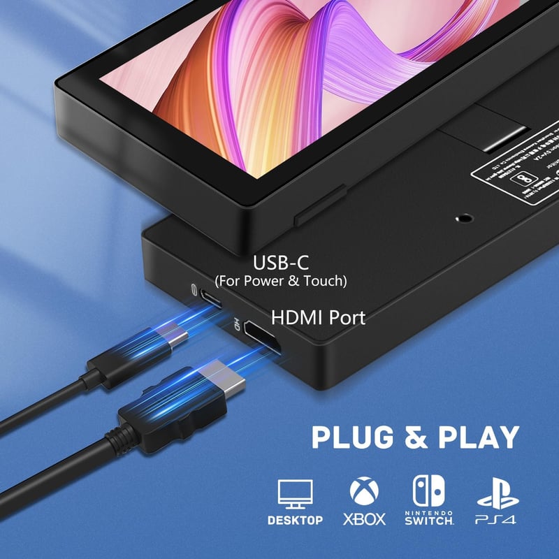 Pisichen 7,8" Érintőképernyős Hordozható Monitor - HD 1280x400P IPS Kijelző, 300cd/m² Fényerő, HDMI/USB-C, Beépített Állvány, Kompatibilis P
