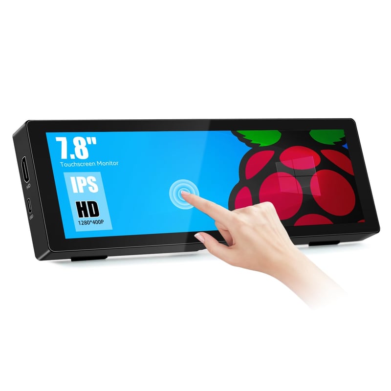 Pisichen 7,8" Prenosný monitor s dotykovou obrazovkou - HD 1280x400P IPS displej, Jas 300 cd/m², HDMI/USB-C, Zabudovaný stojan, Kompatibilný s P