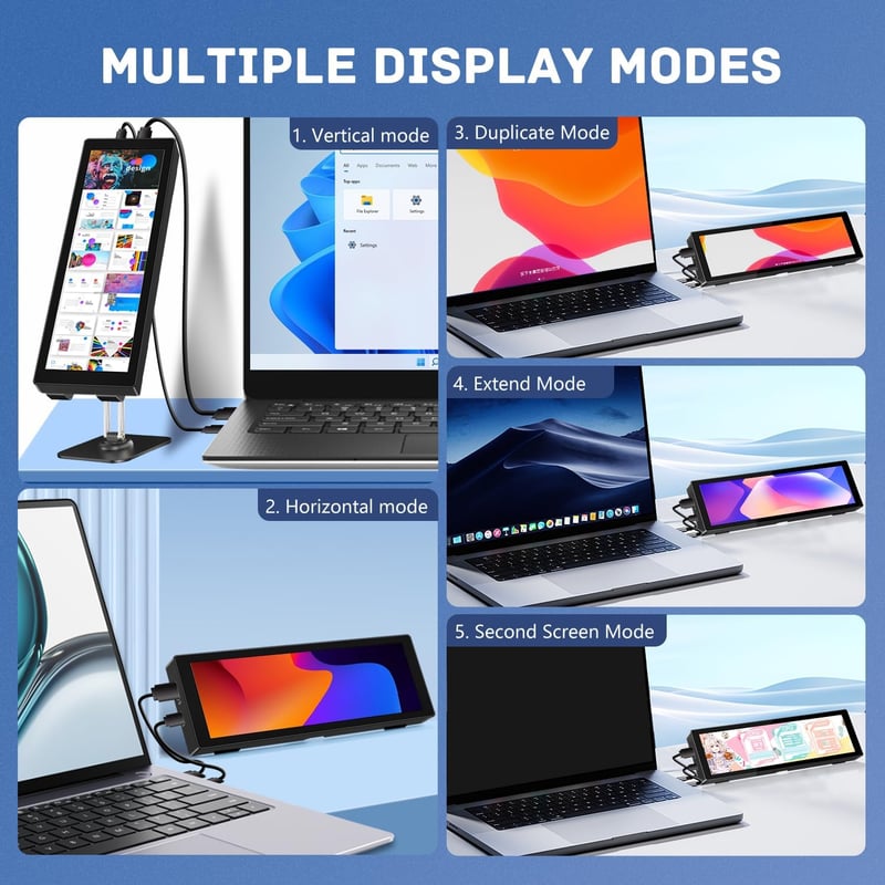 Pisichen 7,8" Érintőképernyős Hordozható Monitor - HD 1280x400P IPS Kijelző, 300cd/m² Fényerő, HDMI/USB-C, Beépített Állvány, Kompatibilis P