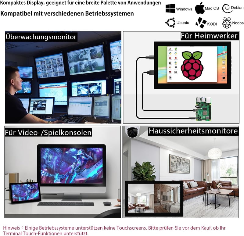Pisichen 7 Colos Érintőképernyős Hordozható Mini Monitor - HD 1024x600 IPS Kijelző, Laptop, PS4/5, Raspberry Pi Kompatibilis