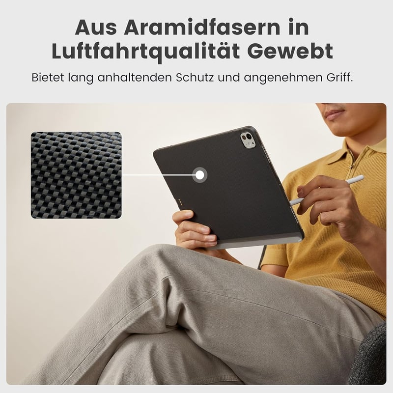 pitaka iPad Pro 11 2024 M4 Tok Mágneses Védőtok Magic Keyboard Kompatibilis Ultra Vékony Aramid Szál Tablet Tok Fekete/Szürke