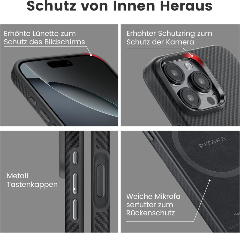 pitaka iPhone 16 Pro Tok, Mágneses Védőtok Aramid Szálból, MagSafe Kompatibilis, Vékony Katonai Védelem TPU Réteggel