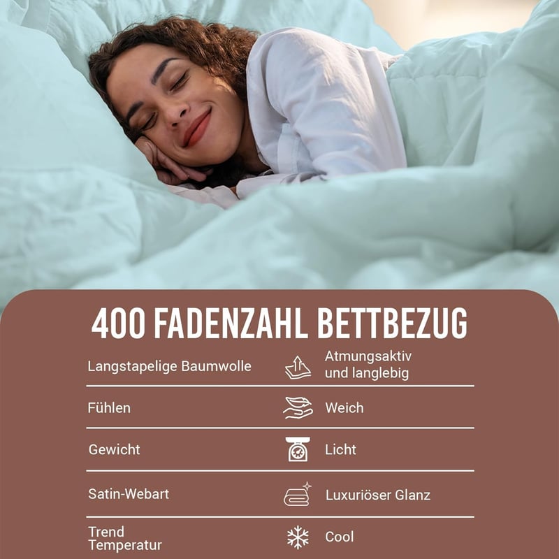 Pizuna 400 Szálas Pamut Ágynemű Szett, 100% Hosszúszálú Pamut Szatén, Babaékék Paplanhuzat és Párnahuzat, 140x200 cm + 70x90 cm, 2 Részes Ga
