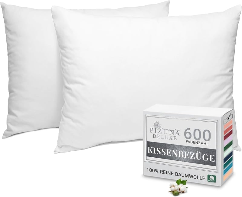 Pizuna Luxus Szatén Párnahuzat Szett - 2 db 70x90 cm Fehér, 600 Szálas Hosszúszálú Pamut, Légáteresztő, Öko-Tex Tanúsított
