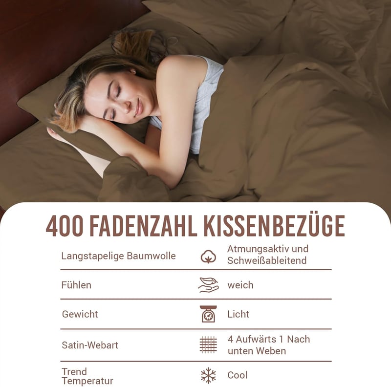Pizuna Prémium Pamut Párnahuzat Szett, 70x90 cm, 2 db, Woody Brown, 400 Szálas Hosszúszálú Pamut Szatén, Légáteresztő, Öko-Tex Tanúsított