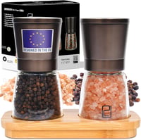PJCKitchen Fekete Rozsdamentes Fűszermalom Bambusz Állvánnyal - Só és Bors Őrlő Szett 1