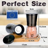 PJCKitchen Fekete Rozsdamentes Fűszermalom Bambusz Állvánnyal - Só és Bors Őrlő Szett 3