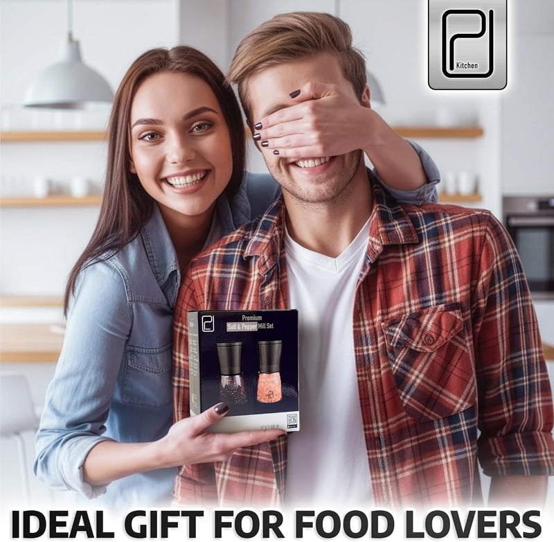 PJCKitchen Fekete Rozsdamentes Fűszermalom Bambusz Állvánnyal - Só és Bors Őrlő Szett