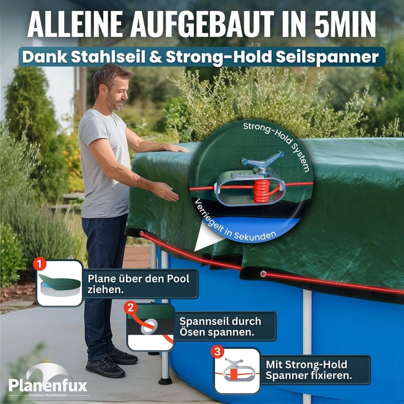 Planenfux 400 cm kerek medence takaró UV-álló 200g/m² PE anyag
