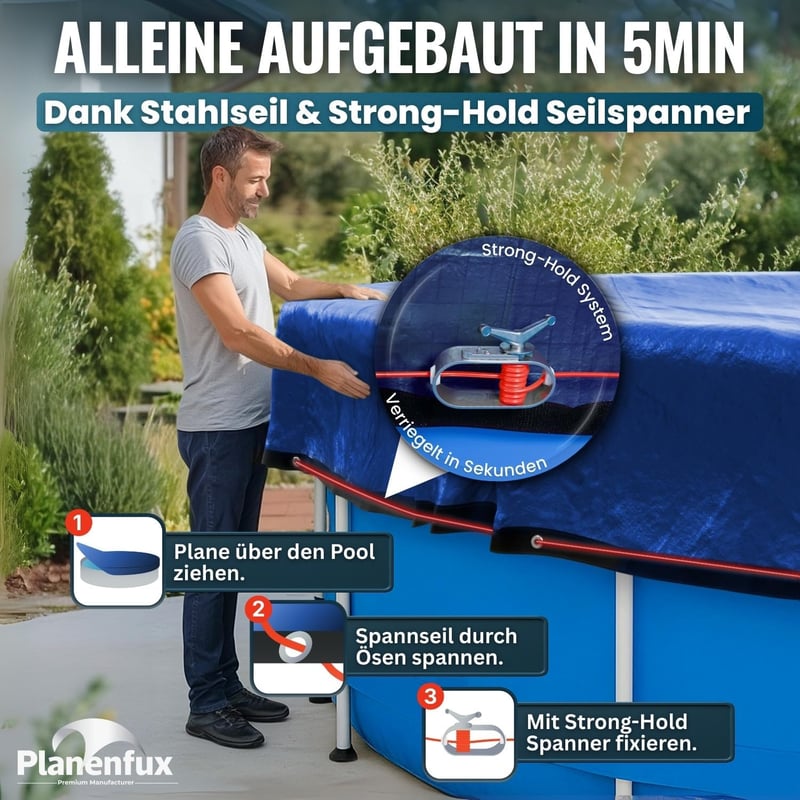 Planenfux 500 cm kerek medence takaró 460-500 cm átmérőhöz UV-álló