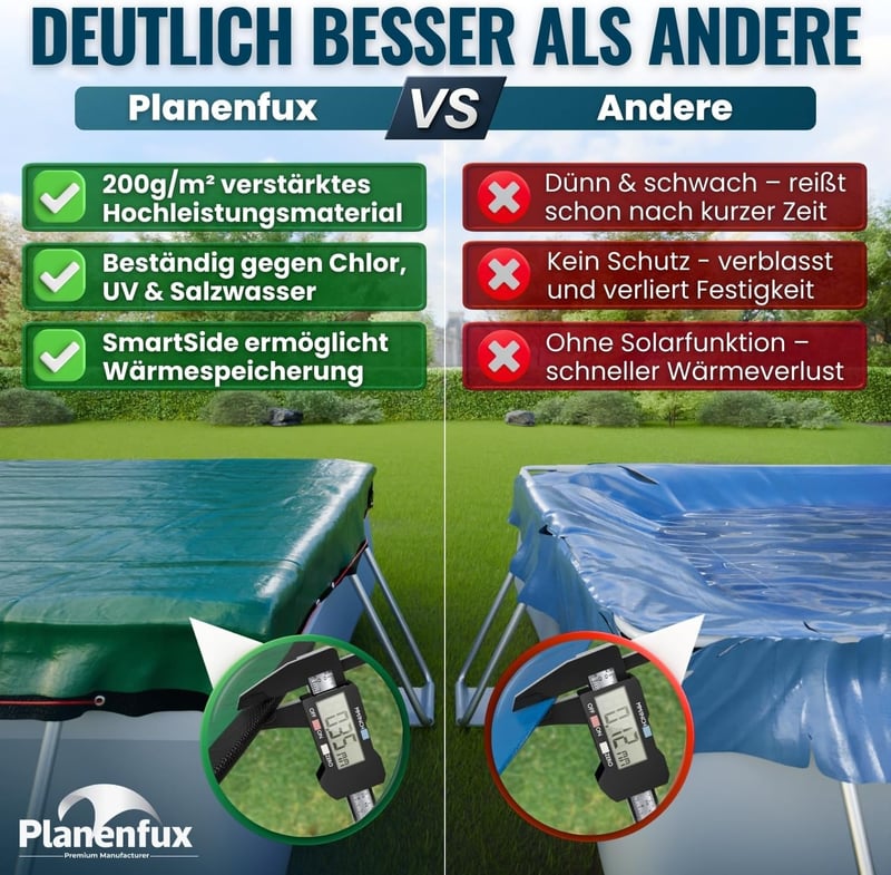 Planenfux 400x200 cm medence takaró 200g/m² PE sötét fólia nyári téli használat