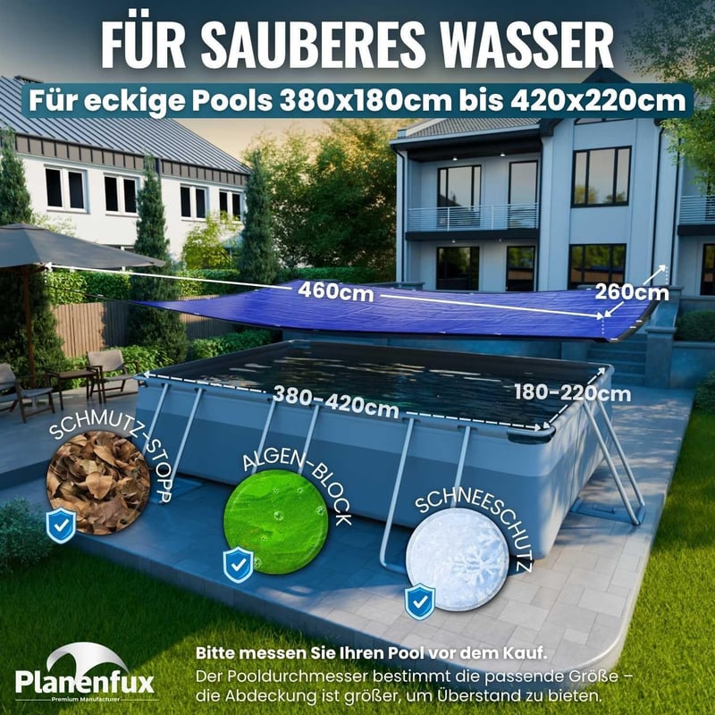 Planenfux 400x200 cm medence takaró 200g/m² PE sötét fólia nyári téli használat