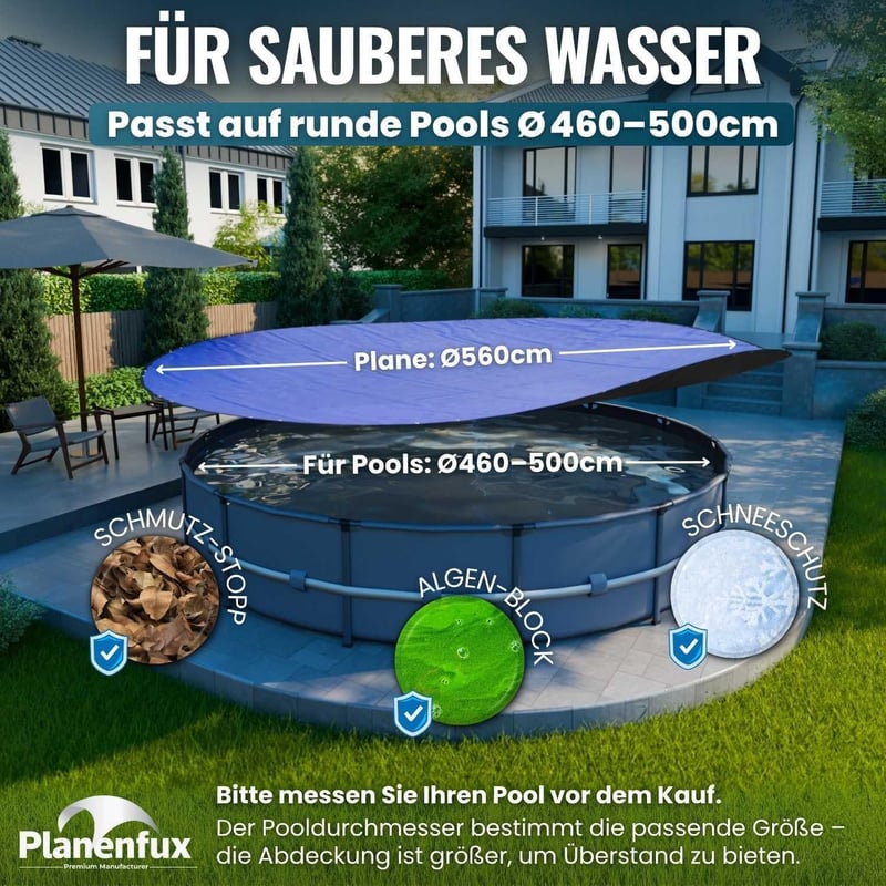 Planenfux 500 cm kerek medence takaró 460-500 cm átmérőhöz UV-álló