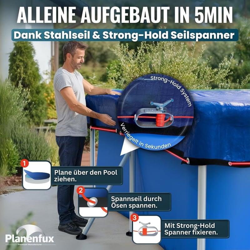 Planenfux Téglalap Medence Takaró 300x200 cm Napenergia PE Szövet