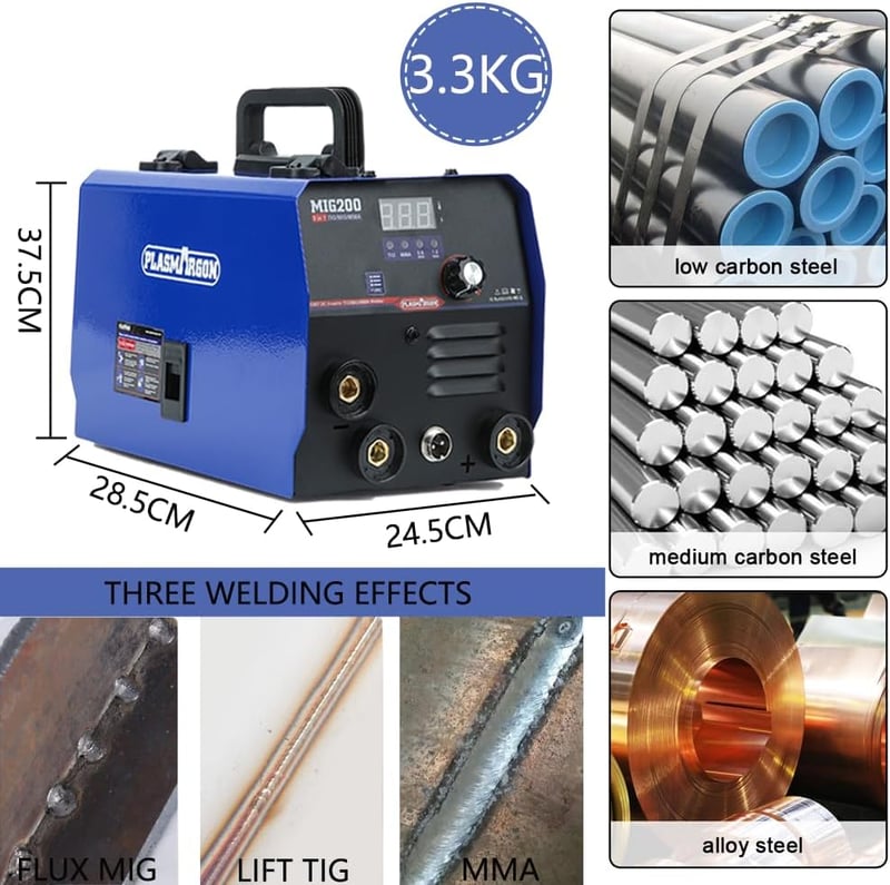 PLASMARGON 200A Gázmentés Hegesztőgép 3in1 MIG MMA TIG Fluxmagos Huzal 0,8mm 230V