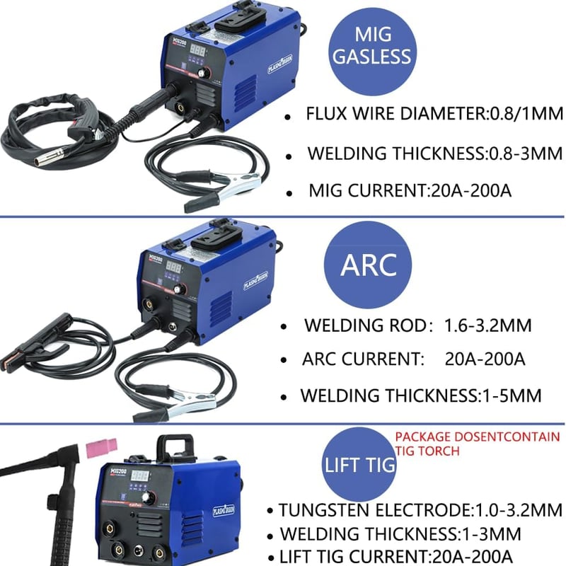 PLASMARGON 200A Gázmentés Hegesztőgép 3in1 MIG MMA TIG Fluxmagos Huzal 0,8mm 230V