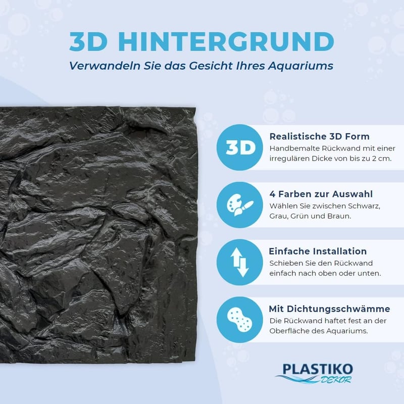 PLASTIKO 3D Akvárium Háttér 80x50 cm Kőmintás Barna Ragasztás Nélkül